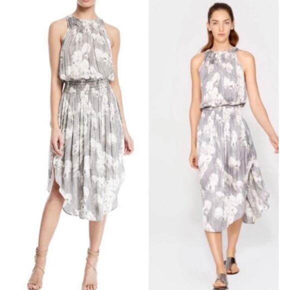 HALSTON HERITAGE | Grey StarFlower Print Sleeveless Slit Dress | Size Medium - Picture 1 of 12